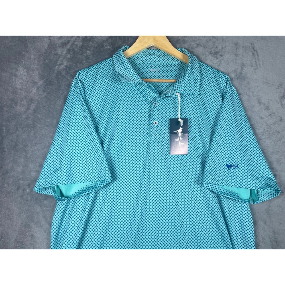 NWT Coastal Cotton Performance Polo Shirt Mens XL Turquoise Geometric Golf